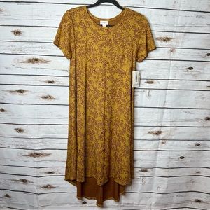 💋LuLaRoe Carly Jacquard dress Mustard/Red Print Size XS NWT